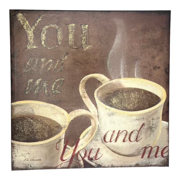Fabrice De Villeneuve ART Canvas Wood Frame You And Me Gold Flake Coffee In Mugs - Picture 3 of 5